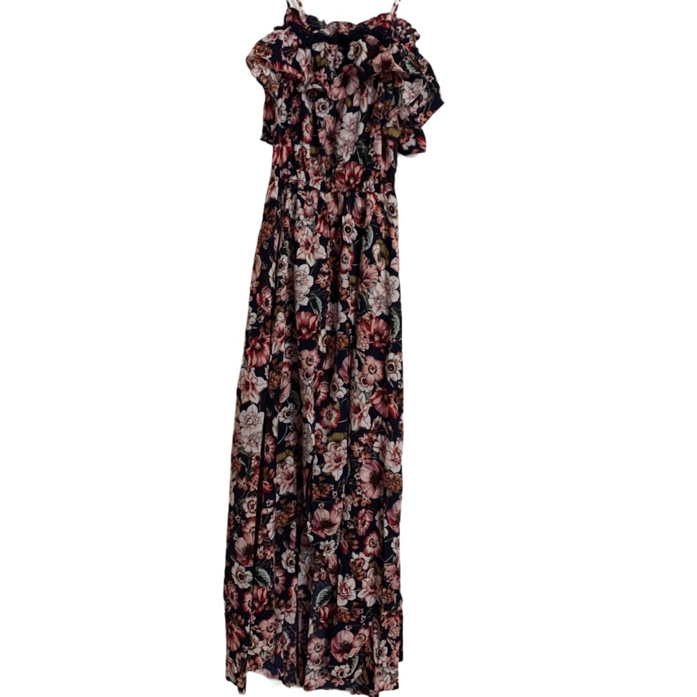 DARK NAVY FLORAL OFF THE SHOULDERS ROMPER MAXI - Picture 5 of 14